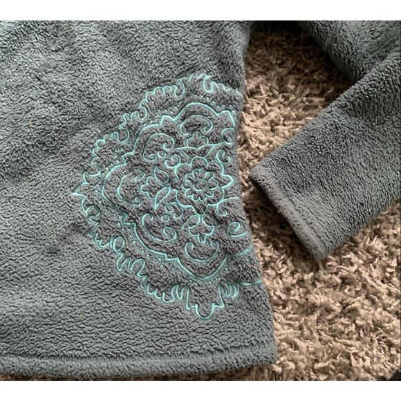 ATHLETA 1/4 ZIP FLEECE EMBROIDERED teal pullover SWEATER JACKET sz S M - Picture 9 of 10